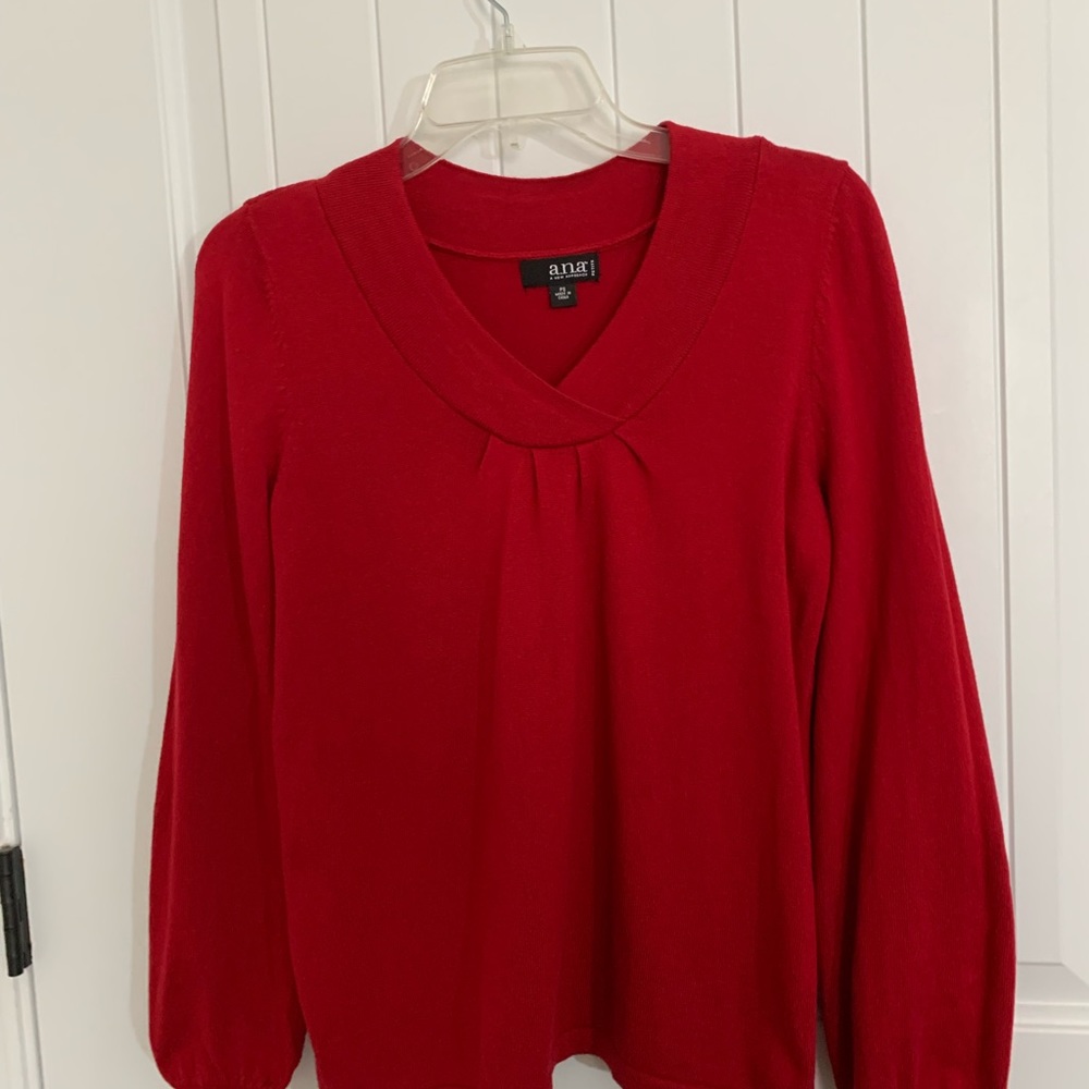 a.n.a. Top knit tunic v-neck red pullover sweater swing PS